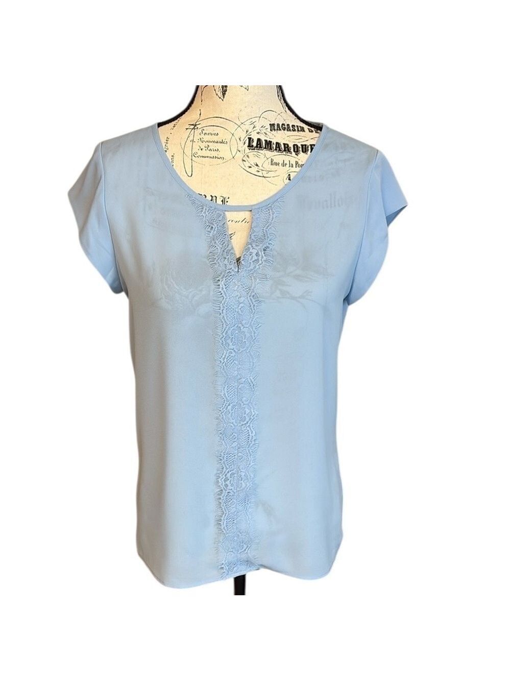 Express Blouse Lace Accent Cap Sleeve Blue Size S
